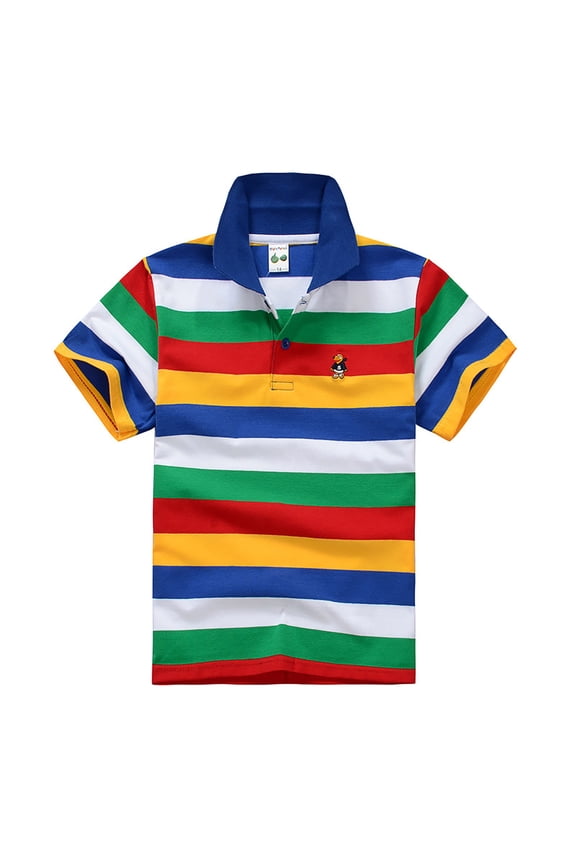YM Boys Shirt, Kids Boys Girls Short Sleeve Striped Shirt Button Closure Comfortable & Soft Fabric (8-9 Years,Blue)