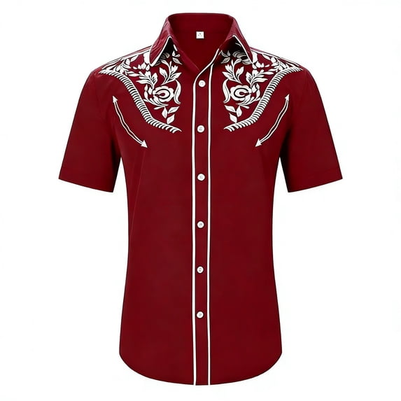 YM Boys T Shirts, Boys Western Cowboy Print Shirt Short Sleeve Button Down Casual Top for Children And Youth (12-13 Years,Red)