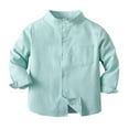thumbnail image 1 of YM Boys Tee Shirts, Spring Boy's Shirt Solid Color Standing Long Sleeve Single Cotton Cardigan Children's Shirt (8-9 Years,Mint Green), 1 of 8