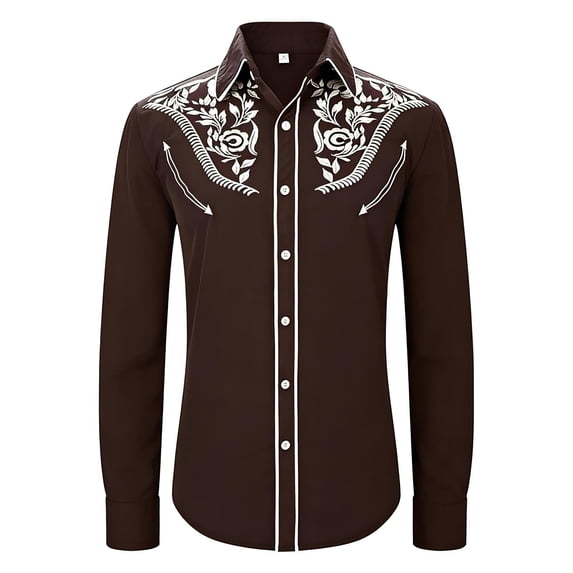YM Breathable Boys Summer Wear, Boys Western Cowboy Print Shirt Long Sleeve Button Down Casual Top for Children And Youth (4-5 Years,Brown1)