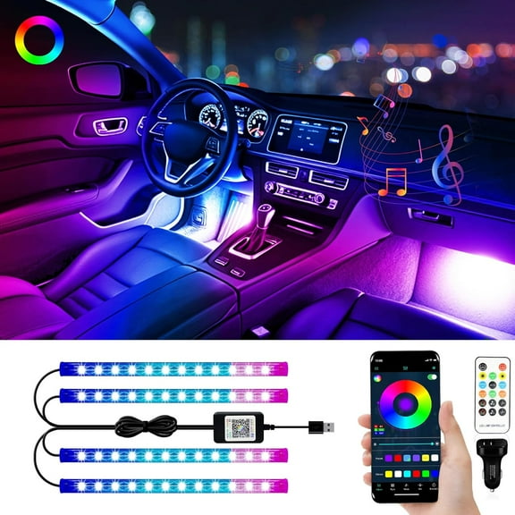 YM E-Brigt RGB LED Strip Ligts for Car App Control wit Remote Led Ligts car Interior wit Carger Music Sync Under Das Footwell Neon Ligting Kit w/USB Cable DC 12V