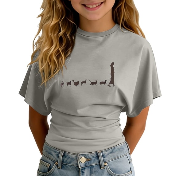 YM Girls Oversized T Shirt Grey for 13-14 Years,Girls Floral Print Short Sleeve T Shirt With Elastic Waistband for Casual Comfort And Stylish Everyday Wear