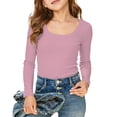 thumbnail image 1 of YM Girls Tee Shirts Pink for 13-14 Years,Girls Long Sleeve Shirts Ribbed Layering Tops U Neck Slim Fit Basic Tee Undershirts 5 16 Years, 1 of 4