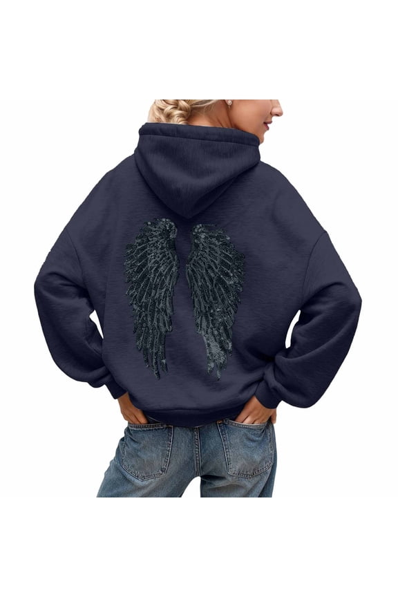 YM Hoodies for Women Silver Sequin Angel Wings Design Hoddie White Sweatshirt Women Casual Pullover Sweatshirt Women's Fashion Hoodies & Sweatshirts