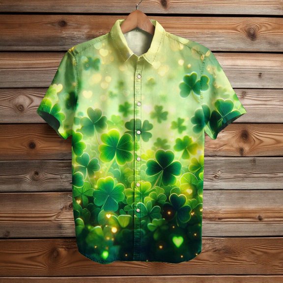 YM Mens Dress Shirts Irish Festival Short Sleeve Graphic Shirt Shamrock Irish Printed Blouses Button Down Shirt St Patricks Day Shirt Men Summer Clothes