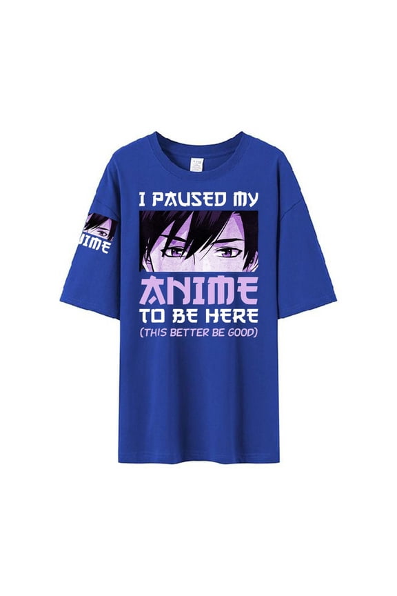 YM Mens Graphic T-Shirt I Paused My Anime to Be Here Manga Otaku Anime Print T Shirt Funny Oversized Tshirts for Men