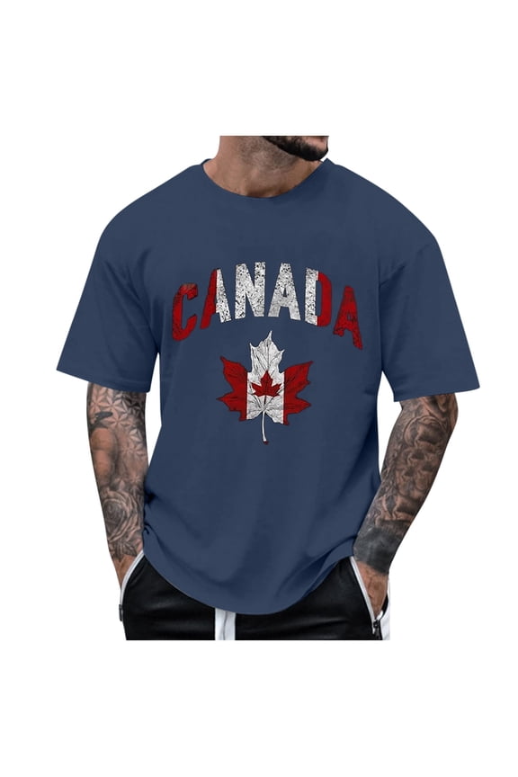 YM Mens Shirts Canadian Maple Leaf Flag - Canada National Flag Retro Football T-Shirt Tee Top City Map Maple Leaf Arms Royal Pride Gift