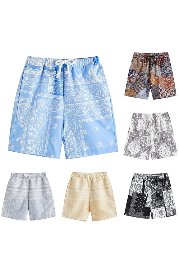 YM Mens Shorts Boho Tribal Paisley Print Drawstring Waist Summer Beach Hawaiian Cool Graphic Beach Shorts for Men Travel Pants Plus Size Swimsuit