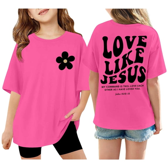 YM Oversized T Shirts for Girls Hot Pink for 11-12 Years,Girls' Fashionable Casual Letter Print Short Sleeved T Shirt Top
