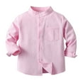 thumbnail image 1 of YM Teen Boys Shirts, Spring Boy's Shirt Solid Color Standing Long Sleeve Single Cotton Cardigan Children's Shirt (10-11 Years,Pink), 1 of 3