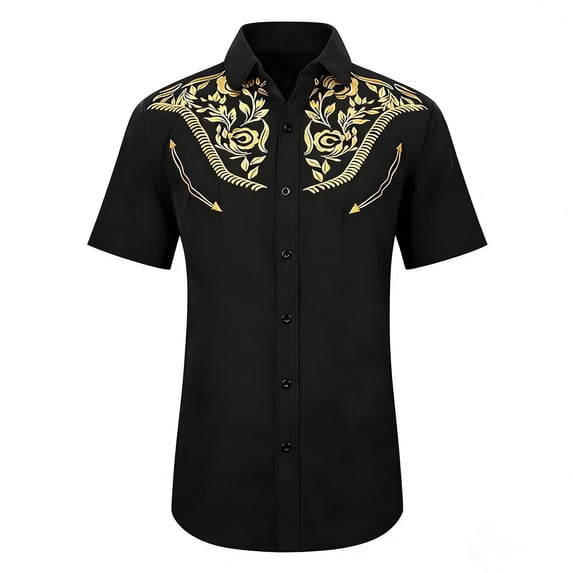 YM Toddler Boys Summer Clothes, Boys Western Cowboy Print Shirt Short Sleeve Button Down Casual Top for Children And Youth (6-7 Years,Black)