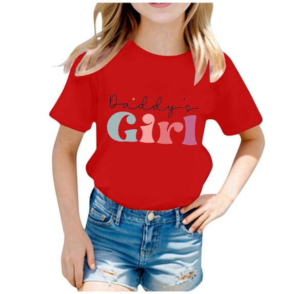 YM Toddler Girls Shirts Red for 6-8 Years,Kid Girls Cute Fashion Printed Round Neck Short Sleeve Soft Tee Summer Casual Loose T Shirt Tops
