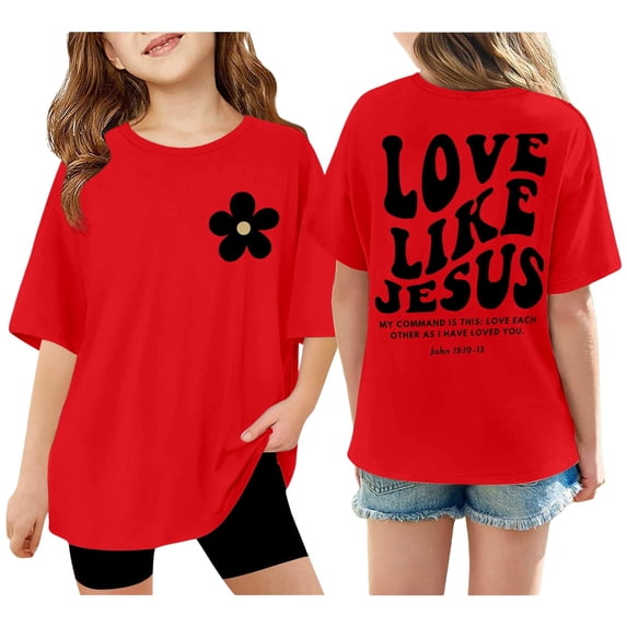 YM Toddler Shirt Girl Red for 7-8 Years,Girls' Fashionable Casual Letter Print Short Sleeved T Shirt Top