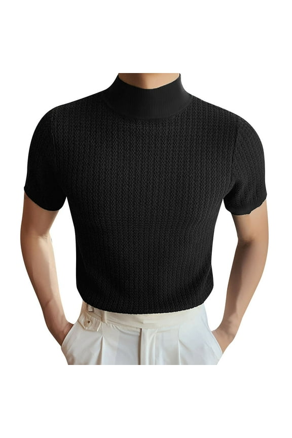 YM Turtle Neck Shirt Men Casual Turtleneck Neck T Shirt Slim Fit Short Sleeve Summer Basic Tops Solid Tops Fashion Tee Shirt, S-3XL