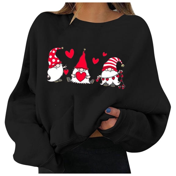 YM Valentine's Sweatshirt for Women Pattern Crew Neck Pullover Tops Funny Cute Holiday Vintage Long Sleeve Shirts