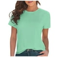 thumbnail image 1 of YM Women Ladies Tops and Blouses Summer Solid Color Short Sleeve T-Shirts Round Neck Modern Fit Pullover Loose Fit Women Summer Tops T-Shirts, 1 of 1