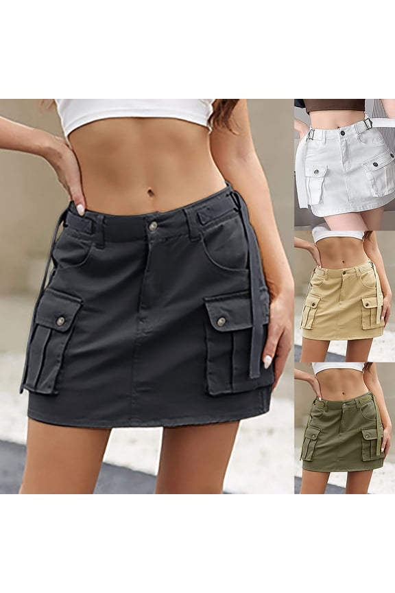 YM Women's Cargo Skort High Waisted Cargo Shorts Button Bodycon Mini Y2K Denim Cargo Skirt Shorts with Pocket
