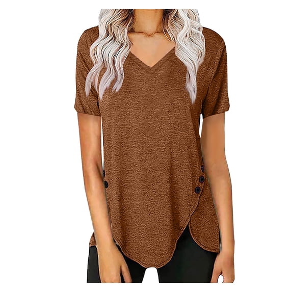 YM Women's Ladies Tops and Blouses Summer Solid Color Short-Sleeve T-Shirts Tops Round Neck Oversized Casual Pullover Loose Fit Women Summer Clothing