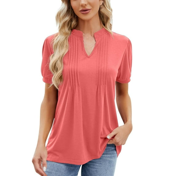 YM Womens Blouses Dressy Summer Solid Color Short Sleeve T Shirts Crew Neck Everyday Pullovers Loose Fit Summer Fashion Clothes for Womens