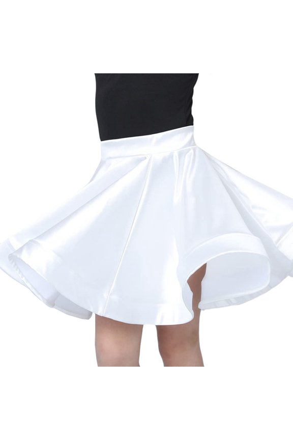 Girls A-line Latin Dance Skirt Shiny Pleated Swing Dancewear for Ballroom Salsa Practice