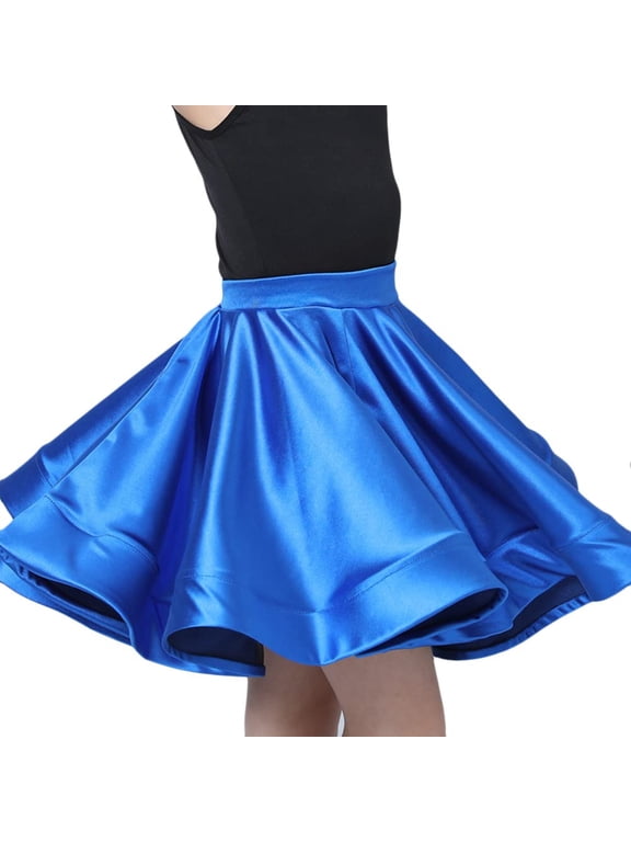 Girls A-line Latin Dance Skirt Shiny Pleated Swing Dancewear for Ballroom Salsa Practice