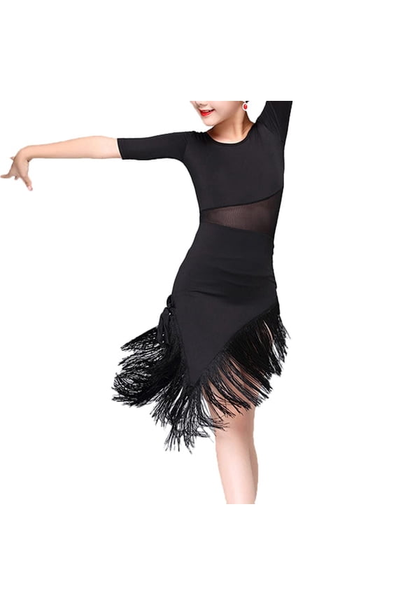 Girls Latin Dance Dress Irregular Tassel Dancewear for Ballroom Salsa Practice