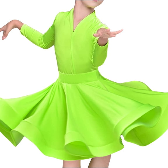YM YOUMU Girls Latin Dance Dress Long Sleeve Dancewear for Ballroom Salsa Practice