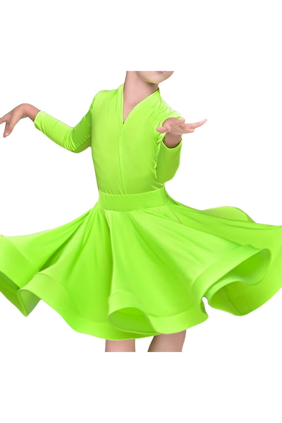Girls Latin Dance Dress Long Sleeve Dancewear for Ballroom Salsa Practice