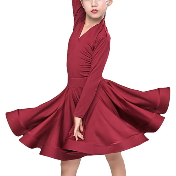 YM YOUMU Girls Latin Dance Dress Long Sleeve Dancewear for Ballroom Salsa Practice