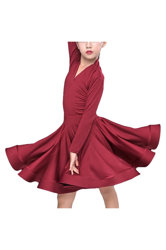 Girls Latin Dance Dress Long Sleeve Dancewear for Ballroom Salsa Practice