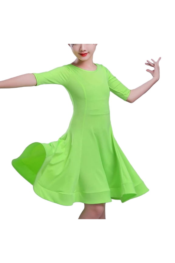 Girls Latin Dance Dress Short Sleeve for Ballroom Salsa Practice