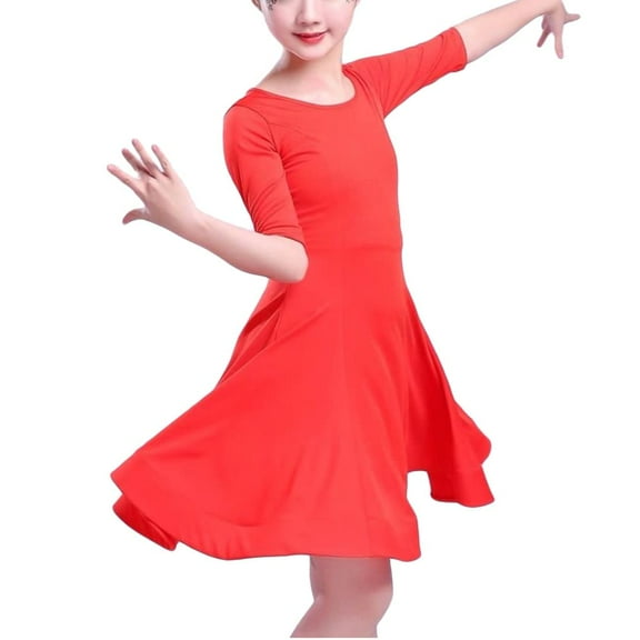 YM YOUMU Girls Latin Dance Dress Short Sleeve for Ballroom Salsa Practice