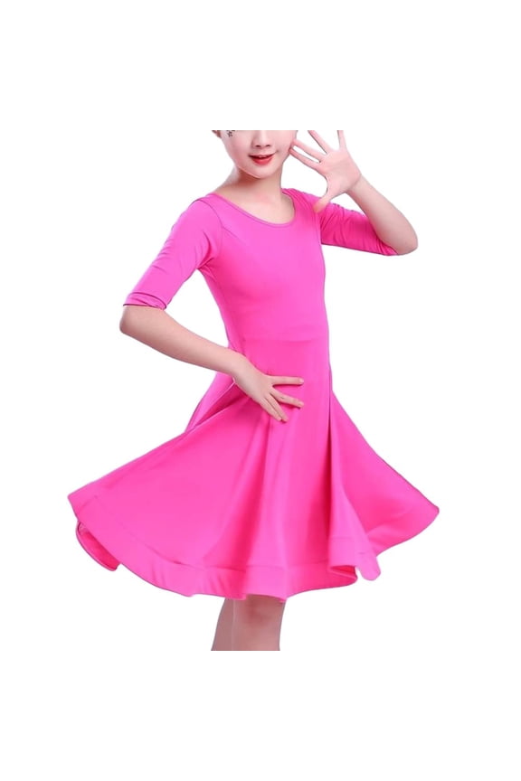 Girls Latin Dance Dress Short Sleeve for Ballroom Salsa Practice