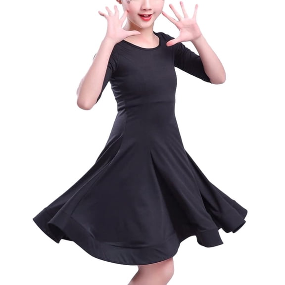 YM YOUMU Girls Latin Dance Dress Short Sleeve for Ballroom Salsa Practice