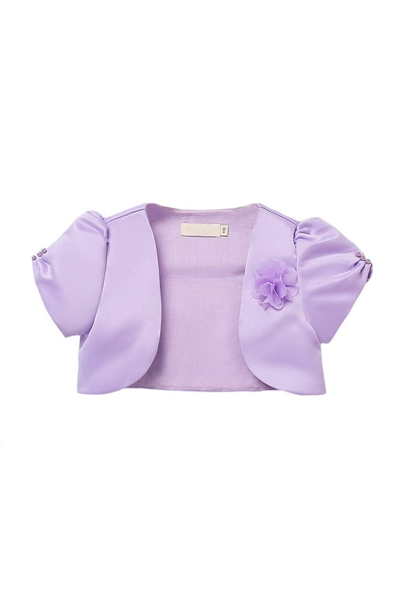 Girls Short Sleeve Bolero Shrug Satin Open Front Cardigan Shawl Princess Evening Dress Cape