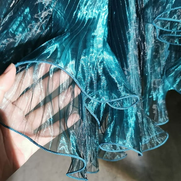 YM YOUMU Gradient Organza Mesh Pleated Fabric Ruffled Edge Sheer Frill Holographic Tulle for Wedding Dress Costume Sewing