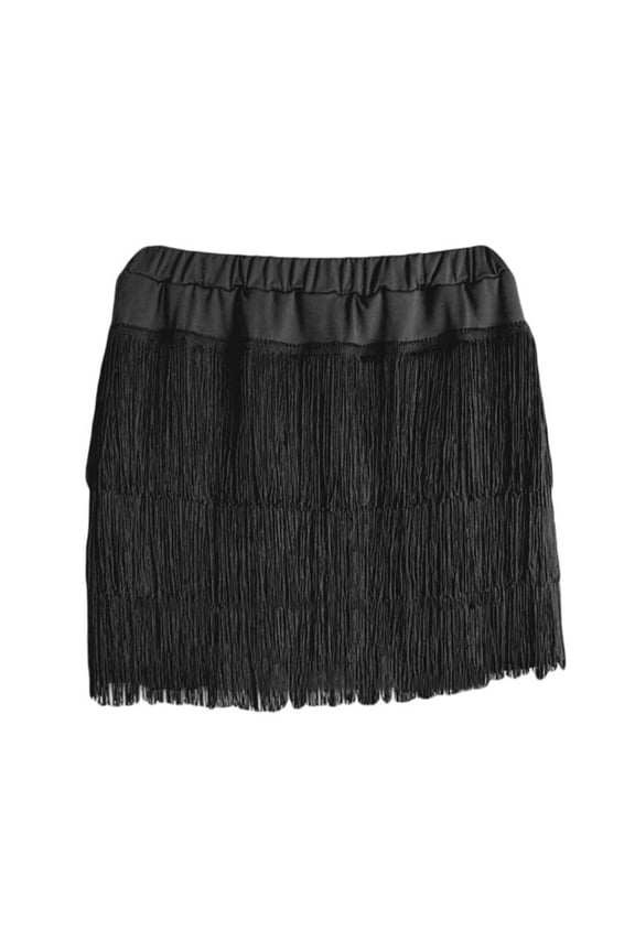 Kids Girls Tassel Dance Skirt Latin Ballroom Salsa Rumba Mini Layered Fringe Dancewear