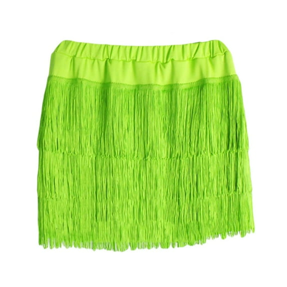 YM YOUMU Kids Girls Tassel Dance Skirt Latin Ballroom Salsa Rumba Mini Layered Fringe Dancewear