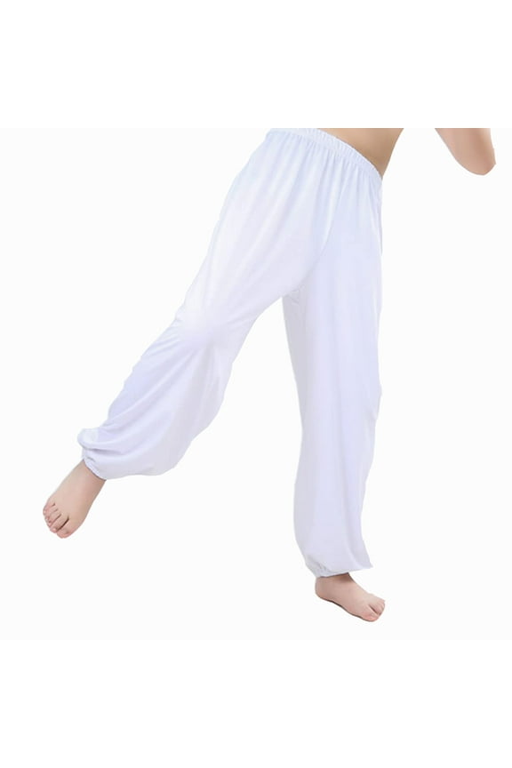 Kids Kung Fu Pant Unisex Stretchy Elastic Waist Taichi Martial Arts Practice Trousers