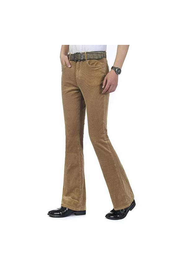 Men Corduroy Flared Pants Trousers Slim Fit 60s 70s Vintage Bell Bottom
