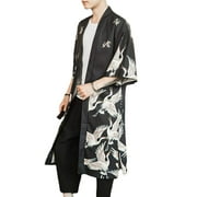 YM YOUMU Men Japanese Loose Long Kimono Yukata Outwear Bathrobe Cardigan Tops