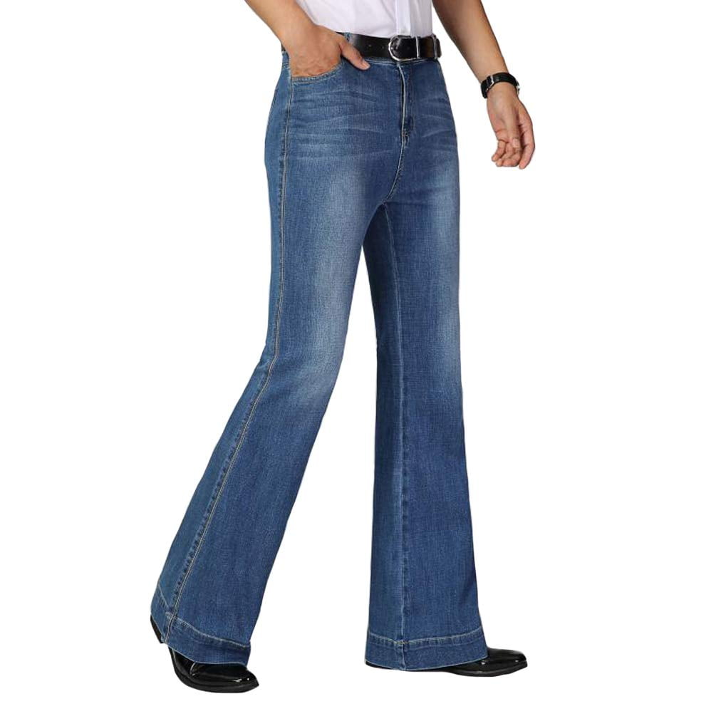 YM YOUMU Men Vintage 60s 70s Jeans Denim Bell Bottom Slim Fit