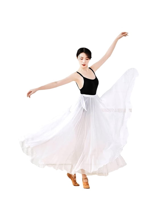 Women 720 Degrees Full Circle Long Swing Chiffon Sheer Wrap Dance Skirt for Modern Dance Photographs