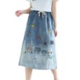 thumbnail image 1 of YM YOUMU Women A-line Denim Skirt Embroidery Jean Drawstring Midi Length Cute, 1 of 5