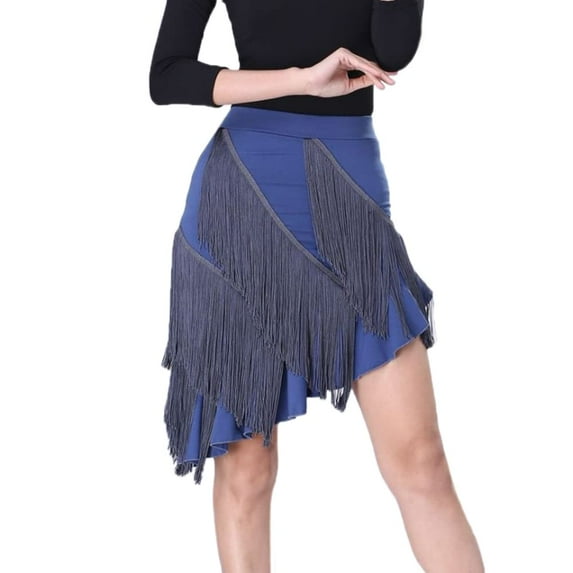 YM YOUMU Women Asymmetric Tassel Tiered Latin Dance Skirt Salsa Tango Ballroom Practice Dancewear