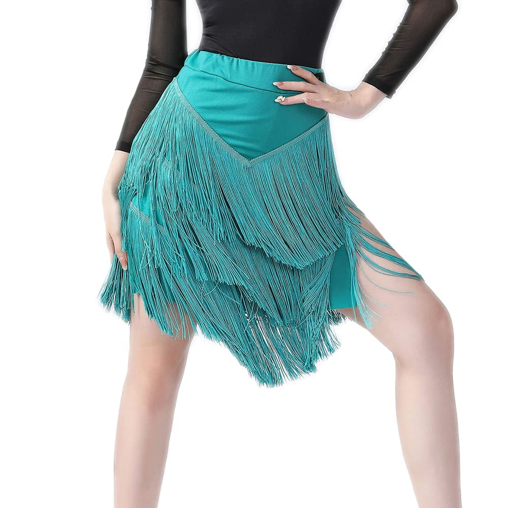 YM YOUMU Women's Velvet Ruffle Dance Skirt - Latin Salsa Ballroom Flared Mini Skirt, Elastic Waist