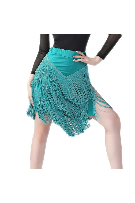 Women Asymmetry Tassel Latin Dance Skirt Split Leg Fringe Skirt for Ballroom Tango Salsa Practice