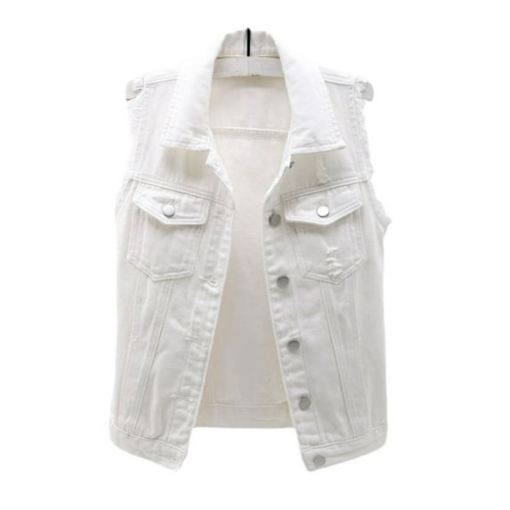 YM YOUMU Women Candy Color Slim Fit Sleeveless Distressed Denim Jean Vest Waistcoat Jacket