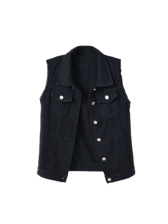 Women Candy Color Slim Fit Sleeveless Distressed Denim Jean Vest Waistcoat Jacket