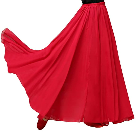 YM YOUMU Women Chiffon Dance Swing Skirt Elastic Waist Ballroom Dancewear